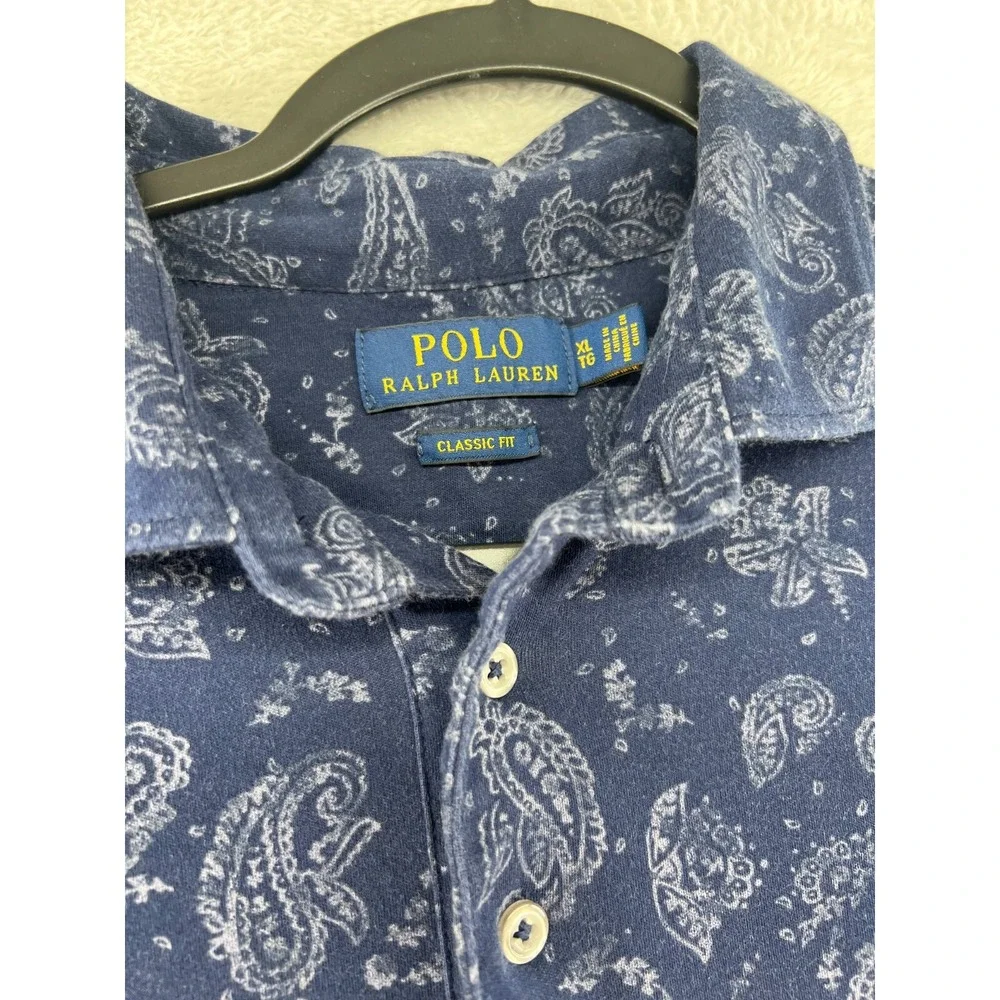 Polo Ralph Lauren Shirt Mens XL Short Sleeve Blue Paisley Classic Fit Cotton